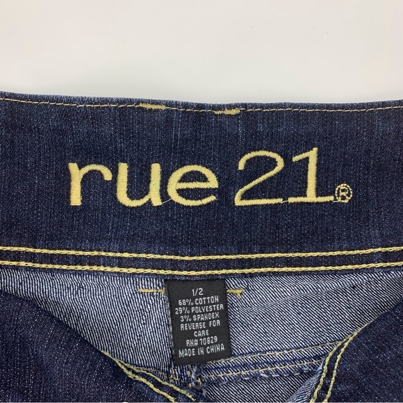 Rue 21 Dark Blue Wash Distressed Cut-Off Denim Shorts, 1/2 - Picture 14 of 16